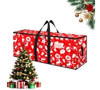 Grand sac de rangement robuste pour sapin de Noël Oxford imperméable double | Pot de sapin de Noël artificiel avec poignées renforcées Motif cerf et flocon de neige pour décoration de vacances Rouge 122
