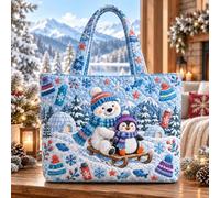 Grand sac fourre-tout matelassé de Noël pour femme, grand sac à main de vacances d'hiver avec bonhomme de neige et sapin pour voyage, magasinage et cadeaux de Noël