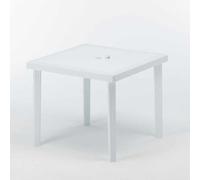 Grand Soleil Boheme Table de bar de jardin carrée en poly rotin 90x90 - Blanc