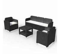 Grand Soleil Positano Rotin Salon de Jardin Canapé Table Basse Fauteuil 5 places pour l'extérieur - Noir