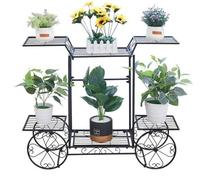Grand support à plantes métallique - Support à plantes à roulettes - Pour l'intérieur et l'extérieur - Accessoires de jardin - Supports à plantes en fonte - Décoration - 6 étagères