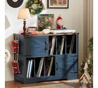 Grand support à vinyles de 1 mètre avec rangement, support tourne-disque à porte de grange et zone d’affichage, meuble décoratif musique contenant 300 disques, pour salle de musique et salon