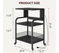 Grand support pour imprimante avec roulettes - 3 niveaux - Prises de courant et ports de charge USB - Étagères réglables - Structure métallique - Roulettes verrouillables - Noir