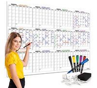 Grand tableau blanc de 91,4 x 121,9 cm pour mur - Calendrier mural de 12 mois - Grand calendrier mural mensuel effaçable à sec - Comprend 6 marqueurs, gomme, punaises et ruban de montage