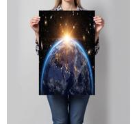 Grand Tableau Decoration Murale Paysage L'Univers Terrestre En 3D Impression Sur Toile Moderne Murale Voie Lactée Réaliste Pour Salon Chambre Bureau, Art Mural Tableau Bleu Jaune 80X120Cm Sans Cadre