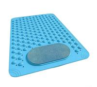 Grand tapis de douche antidérapant avec ventouses, exfoliant pour les pieds, tapis de bain pour baignoire, tapis de sol de massage antidérapant en TPR avec drainage rapide, grand tapis de bain (bleu