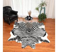 Grand tapis en fausse fourrure de zèbre, 2,1 x 1,6 m, tapis en peau d'animal pour chambre à coucher, salon, noir et blanc