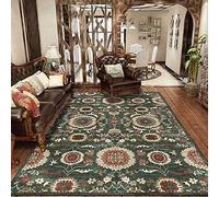 Grand tapis lavable pour salon, 160 x 230 cm, doux à poils courts, pour chambre à coucher, cuisine, bureau, salle à manger, design ethnique rétro, vert