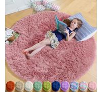 Grand tapis rond à poils longs pour chambre de bébé et d’enfant, dortoir ou salle de jeux, joli tapis rose poudré de 1,2 m