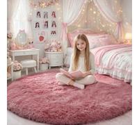 Grand tapis rond à poils longs pour chambre de bébé et d’enfant, dortoir ou salle de jeux, joli tapis rose poudré de 1,8 m