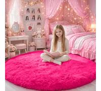 Grand tapis rond à poils longs pour chambre de fille, décoration esthétique pour chambre d'enfant, salon, dortoir, salle de classe, joli tapis décoratif pour adolescent ou bébé, rose vif, 1,8 m