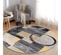 Grand tapis rond moderne antidérapant lavable pour salon, chambre à coucher, chambre d'enfant, maison, bureau - Motif géométrique - Jaune polychrome - Gris - 170 cm