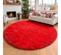 Grand tapis rond pelucheux à poils longs pour salon ou chambre à coucher, tapis d'intérieur en fourrure pelucheuse pour adolescents et enfants, rouge, 1,8 m