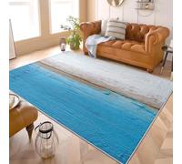 Grand Tapis Salon 140x200 cm Lavable en Machine Antidérapant à Poils Ras Simple RéTro Effet Bois Decoration Tapis Chambre Douce Bleu Et Blanc pour Cuisine, Salle à Manger, Bureau, Descente de lit
