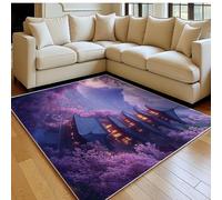 Grand Tapis Salon Tour des cerisiers en Fleurs 180 x 270 cm Violet Doux Poil Ras Antidérapant Lavable en Machine, Chambre Adulte Intérieur Extérieur Salle à Manger Cuisine