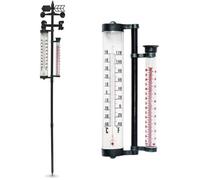 Grand Thermomètre de Jardin - Pluviomètre et Girouette Direction du Vent - 145 cm