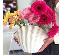 Grand vase en forme de coquillage - Design sculptural moderne en forme d'éventail, vase à fleurs pour la décoration de la maison, centre d'attention blanc pour le salon, l'entrée et les arrangements f