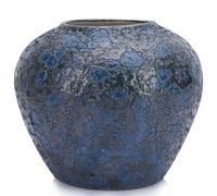 Grand vase rond en céramique bleu rustique pour décoration d'intérieur de ferme, vase en poterie vintage à large ouverture pour salon, cuisine, centres de table
