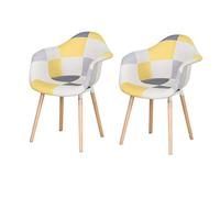 GrandCA HOME Chaise de Salle à Manger Lot de 2 Chaises de Cuisine Rembourrées en Tissu Patchwork, Pieds en Bois de Hêtre Massif, Jaune
