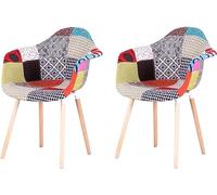 GrandCA HOME Chaise de Salle à Manger - Lot de 2 Fauteuils Patchwork Chaises et Chaises en Tissu de Lin avec Coussin Dos Doux (Rouge-2)