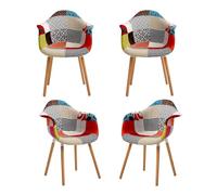 GrandCA HOME Chaise de Salle à Manger Lot de 4 Chaises de Cuisine Rembourrées en Tissu Patchwork, Pieds en Bois de Hêtre Massif, Rouge