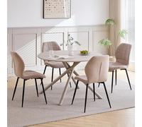 GrandCA HOME Ensemble Table et Chaises de Salle à Manger Nordique, Table Ronde 115x115x73 cm et 4 Chaises de Cuisine Rembourrées,Convient pour la Cuisine,la Salle à Manger(Beige