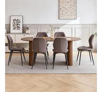 GrandCA HOME Ensemble Table Salle à Manger avec 6 Chaises Design, Chaise Salle à Manger Lin,Table à Manger Ovale 180 cm(Bois & MDF) Pouvant Accueillir de 6 à 8 Personnes,pour Repas et Salon,DO+BN