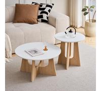 GrandCA HOME Lot de 2 Table Basse Ronde, Table D'appoint de Salon de Style Minimaliste Moderne, Matériau en Panneaux de Fibres de Densité Moyenne, Convient pour Le Salon, La Chambre à Coucher - Blanc
