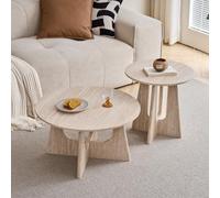 GrandCA HOME Lot de 2 Table Basse Ronde, Table D'appoint de Salon de Style Minimaliste Moderne, Matériau en Panneaux de Fibres de Densité Moyenne, Convient pour Le Salon, La Chambre à Coucher - Beige