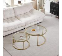 GrandCA HOME Lot de 2 Tables Basses empilables, Rondes, Plateau en Verre trempé, Pieds en métal doré, Convient pour Salon, Salle à Manger, café (diamètre 80 x 45 cm, diamètre 60 x 35 cm)