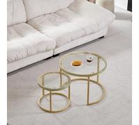 GrandCA HOME Lot de 2 Tables Basses empilables, Rondes, Plateau en Verre trempé, Pieds en métal doré, Convient pour Salon, Salle à Manger, café (diamètre 60 x 45 cm, diamètre 40 x 35 cm)