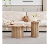 GrandCA HOME Lot de 2 Tables Basses Rondes, Table d'appoint Ronde pour Canapé, Plateau en MDF avec Sommier à Lattes en Bois, Convient pour Salon et Bureau（Grain de Bois Naturel）