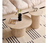 GrandCA HOME Lot de 2 Tables Basses Rondes, Table d'appoint Ronde pour Canapé, Plateau en MDF avec Sommier à Lattes en Bois, Convient pour Salon et Bureau（Marbre）