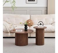 GrandCA HOME Lot de 2 Tables Basses Rondes, Table d'appoint Ronde pour Canapé, Plateau en MDF avec Sommier à Lattes en Bois, Convient pour Salon et Bureau（Grain de Bois Foncé）