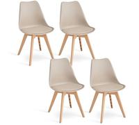 GrandCA HOME Lot de 4 chaises de Cuisine en Plastique, Style Moderne, avec Coussins et Pieds en Plastique Imitation Bois, idéales pour la Salle à Manger, Le Salon et la Cuisine-Kaki