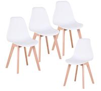 GrandCA HOME Lot de 4 chaises de Salle à Manger avec Dossier en Plastique et Pieds en hêtre pour Salon, Salle à Manger, Banquet, Bureau, cafétéria, Blanc