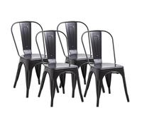 GrandCA HOME Lot de 4 Chaises de Salle à Manger Empilables en Métal, Chaises de Bar, pour Restaurant, Jardin, Bistro, Balcon, Noir