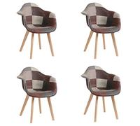GrandCA HOME Lot de 4 Chaises de Salle à Manger Patchwork avec Dos Coussin Doux, Chaises de Salon Fauteuils pour Chambre, Cuisine, Brun