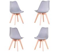 GrandCA HOME Lot de 4 Chaises Salle à Manger Scandinaves, 4 Chaises SGS Tested de Cuisine Moderne Rembourrée Chaise de Salle de Bureau, Pieds en Hêtre, Gris