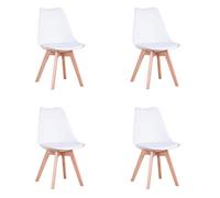 GrandCA HOME Lot de 4 Chaises Salle à Manger Scandinaves, 4 Chaises SGS Tested de Cuisine Moderne Rembourrée Chaise de Salle de Bureau, Pieds en Hêtre, Blanc