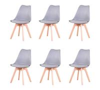 GrandCA HOME Lot de 6 Chaises Salle à Manger Scandinaves, SGS Tested 6 Chaises de Cuisine Moderne Rembourrée Chaise de Salle de Bureau, Pieds en Hêtre, Gris