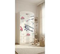 Grande armoire pour enfant blanche avec tiroirs et tringle à vêtements, 88 x 187 cm. Armoire pour enfant moderne à 2 portes
