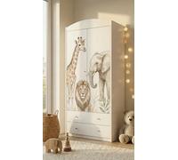 Grande armoire pour enfant blanche avec tiroirs et tringle à vêtements, 88 x 187 cm. Armoire pour enfant moderne à 2 portes, avec autocollants colorés