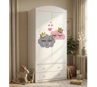 Grande armoire pour enfant blanche avec tiroirs et tringle à vêtements, 88 x 187 cm. Armoire pour enfant moderne à 2 portes