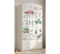 Grande armoire pour enfant blanche avec tiroirs et tringle à vêtements, 88 x 187 cm. Armoire pour enfant moderne à 2 portes