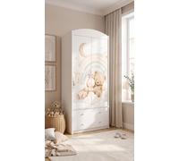 Grande armoire pour enfant blanche avec tiroirs et tringle à vêtements, 88 x 187 cm. Armoire pour enfant moderne à 2 portes, avec autocollants colorés