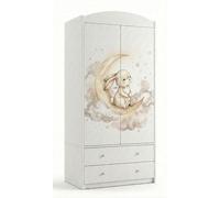Grande armoire pour enfant blanche avec tiroirs et tringle à vêtements, 88 x 187 cm. Armoire pour enfant moderne à 2 portes