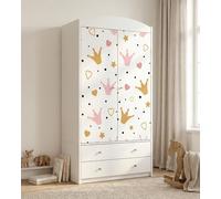 Grande armoire pour enfants blanche 88 x 187 cm, armoire pour enfants avec tiroirs et tringle, chambre d'enfant, autocollants colorés