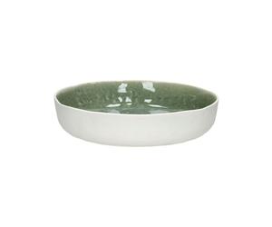 Grande assiette creuse en porcelaine blanc et vert pâle, ronde, uni - Pomax, Spiro - Ø24x5 cm