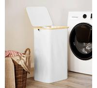 Grande bac de lavage 110 L avec poignée en bambou, blanc, pliable
